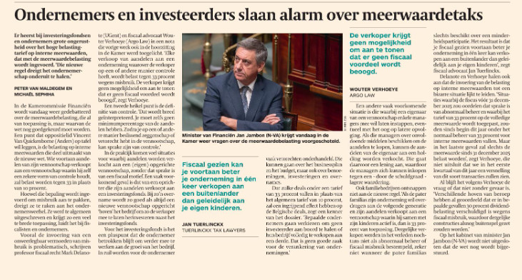 Alarm over meerwaardetaks De Tijd 20260123